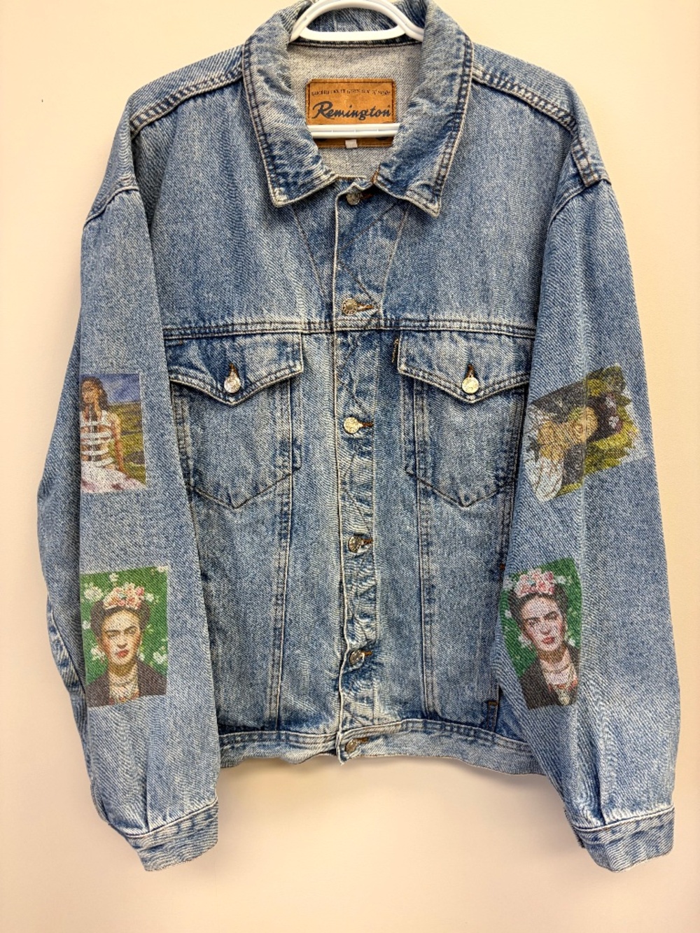 Oversized denim jacket with Frida Kahlo decals